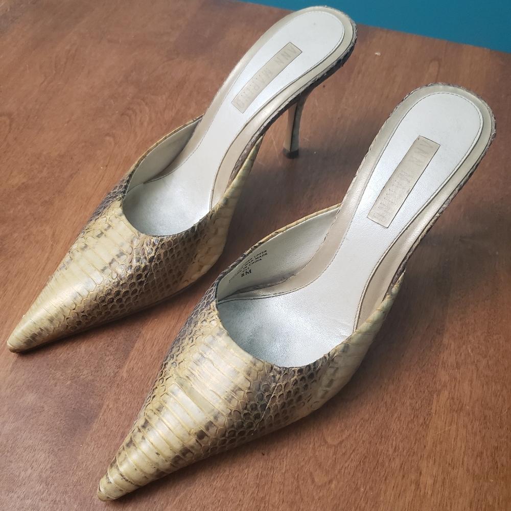 Faux snakeskin heels